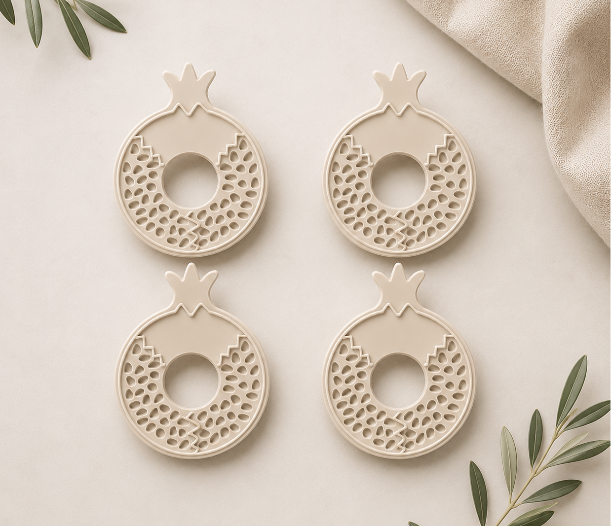 3D Printed Pomegranate Napkin Rings - Set of 4