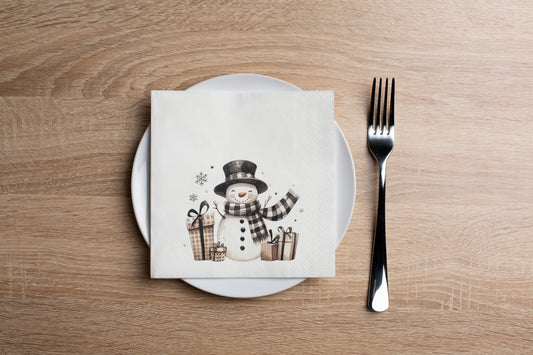 Checkered Snowman Cocktail Napkin