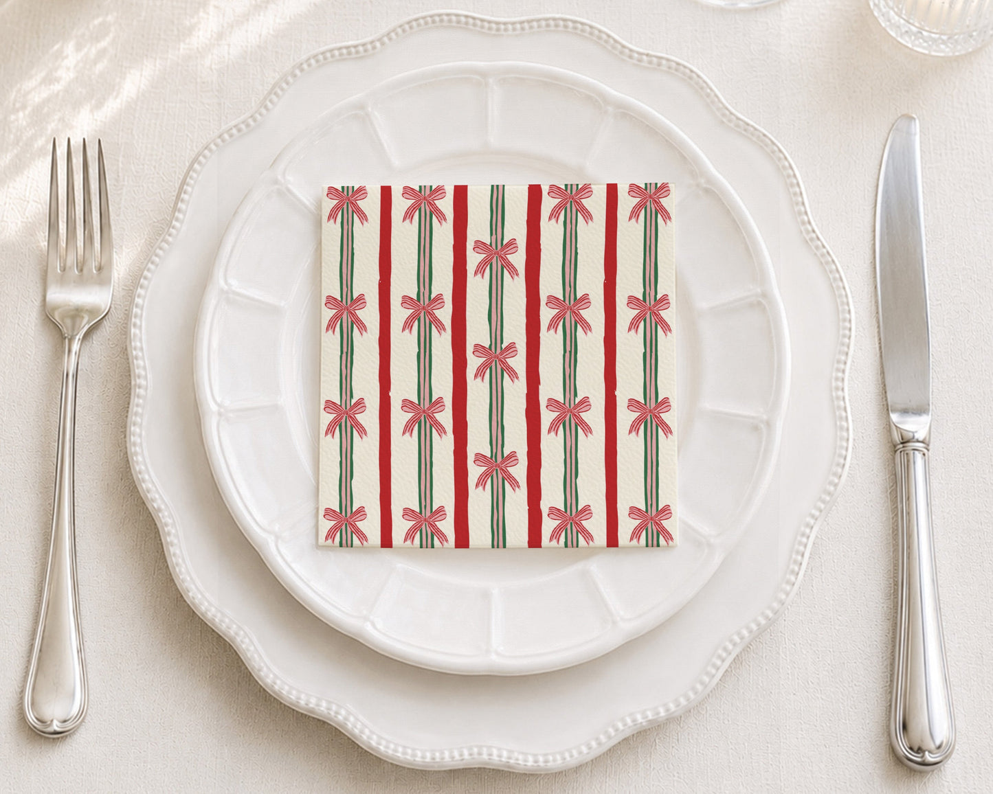 Christmas Ribbons Cocktail Napkin