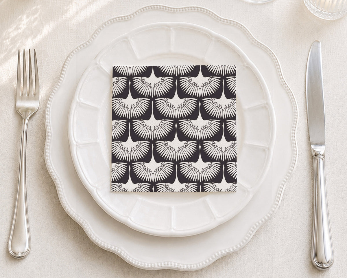Flying Swans Black Cocktail Napkin