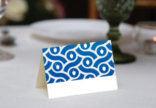 Blue Abstract Dreidel Collage Place Cards