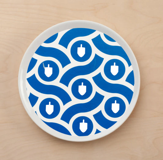 Blue Abstract Dreidel Collage Plate Accent