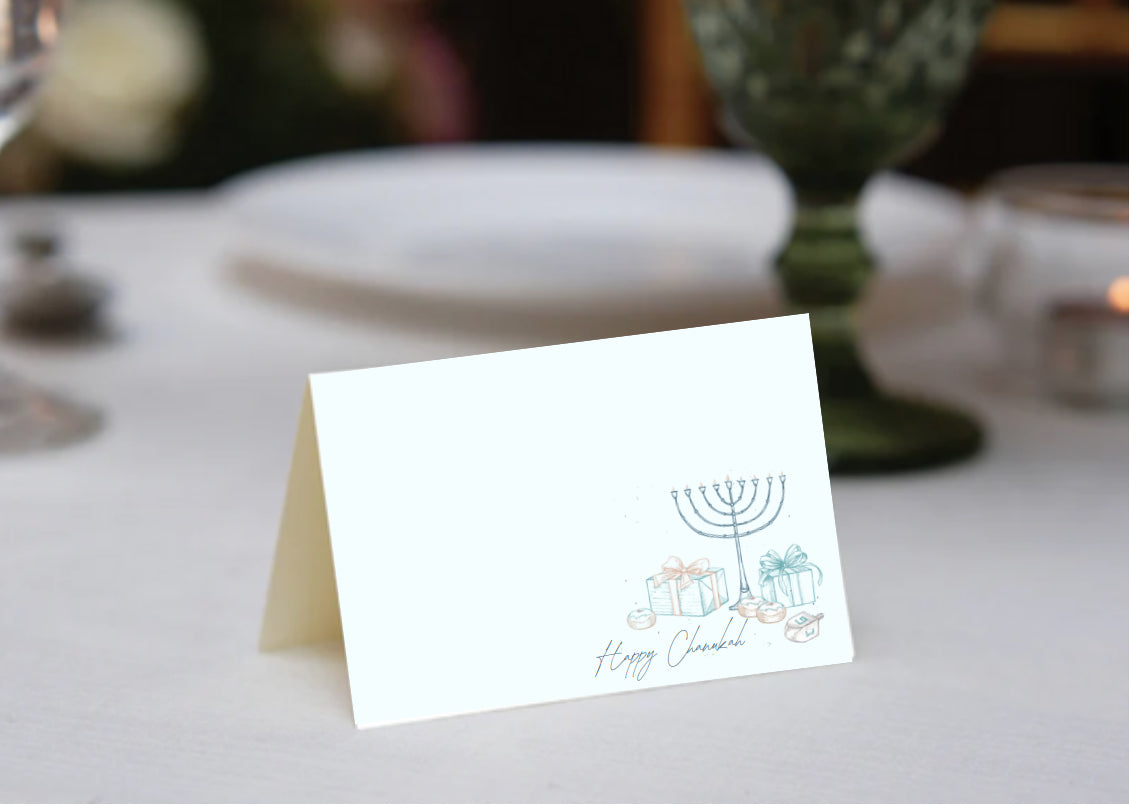 Pastel Drawn Menorah Place Cards