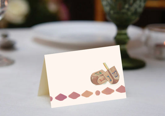 Peachy Watercolor Dreidels Place Cards