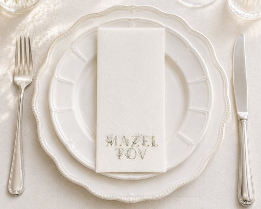 Glitter Floral Mazel Tov - Printed Guest Towel