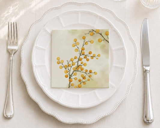 Gold Berry Branches Cocktail Napkin