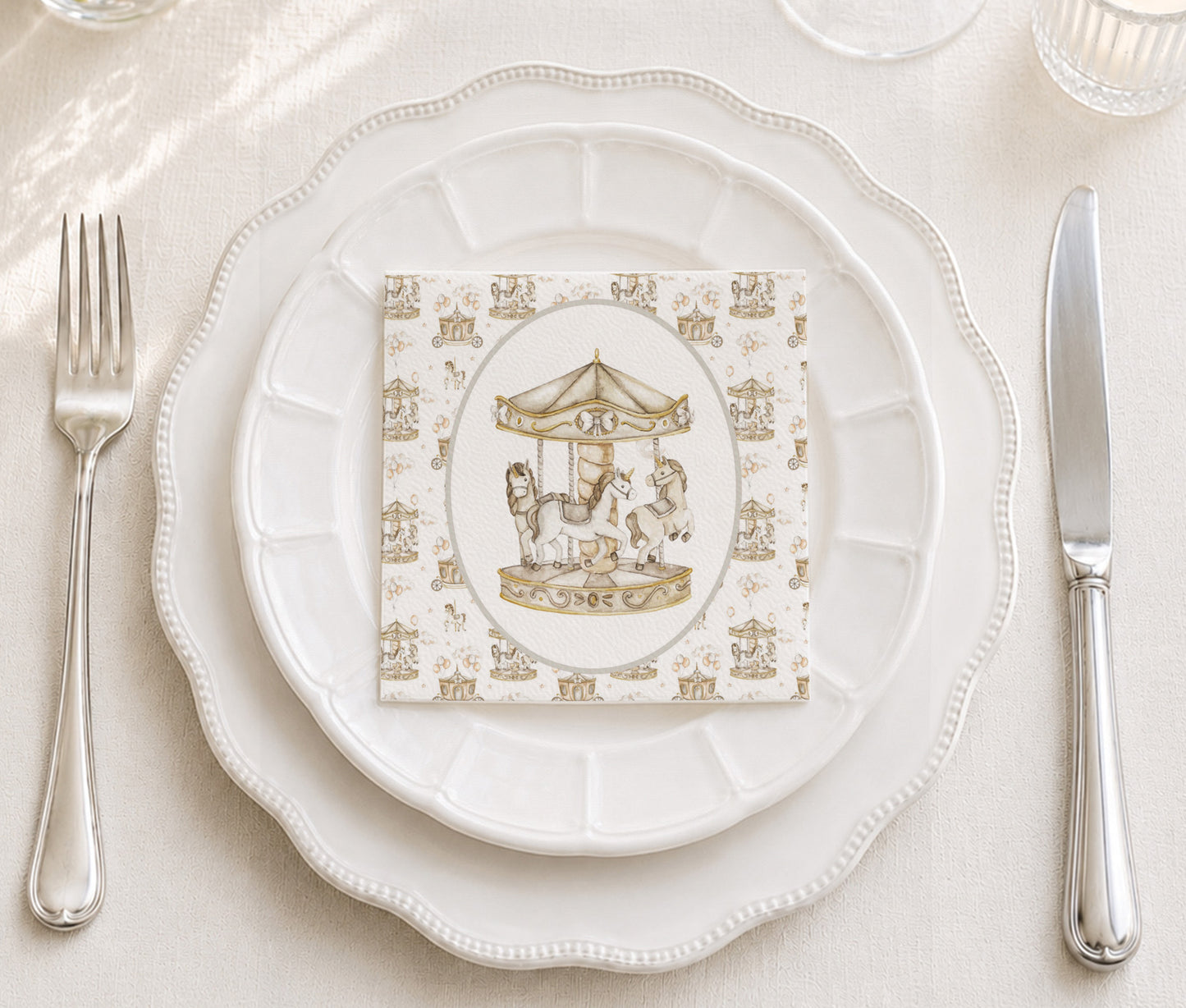 Gold Carousel Cocktail Napkin