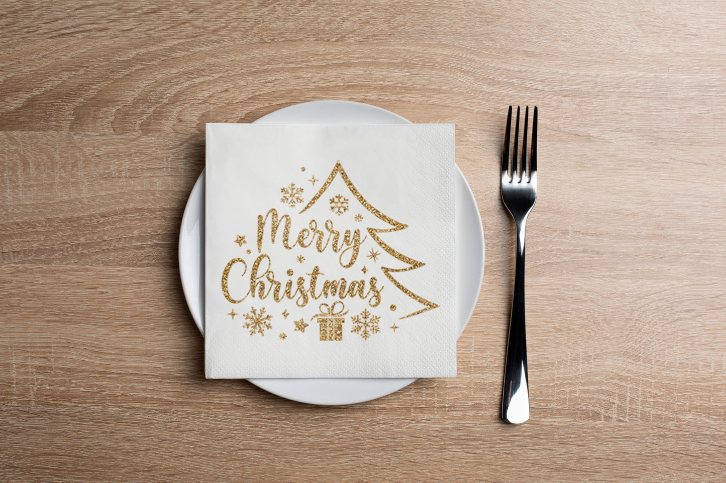 Gold Merry Christmas Cocktail Napkin