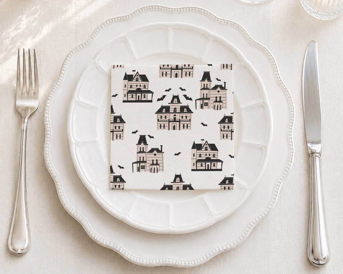 Gothic House Halloween Cocktail Napkin