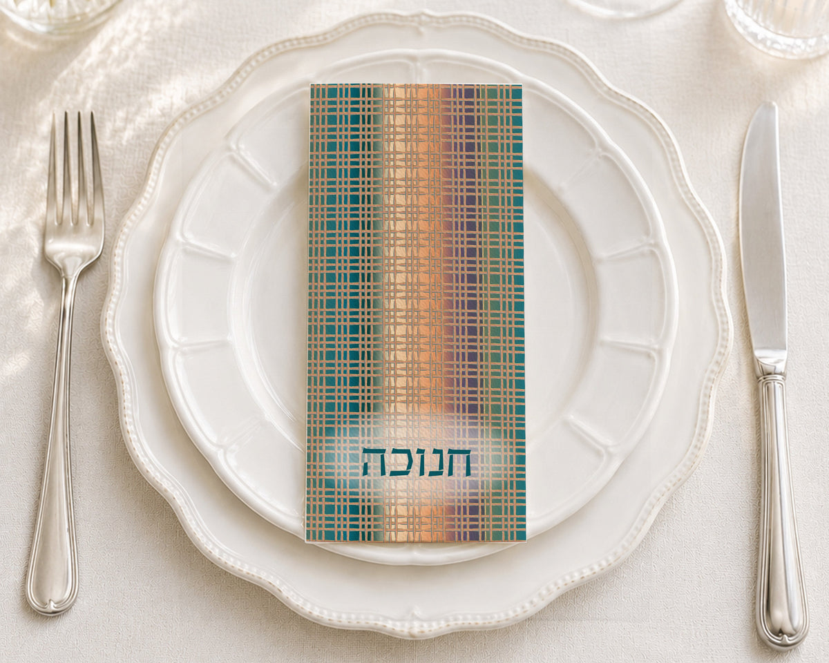 Gradient Grid Chanukah - Printed Guest Towel