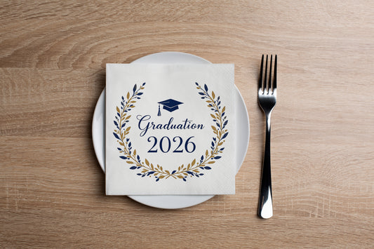 Graduation Blue & Gold Cocktail Napkin