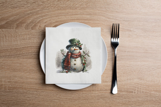 Green Hat Snowman Cocktail Napkin