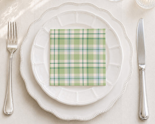 Green Plaid Cocktail Napkin