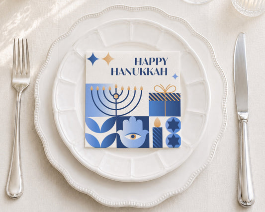 Happy Hanukkah Festive Cocktail Napkin