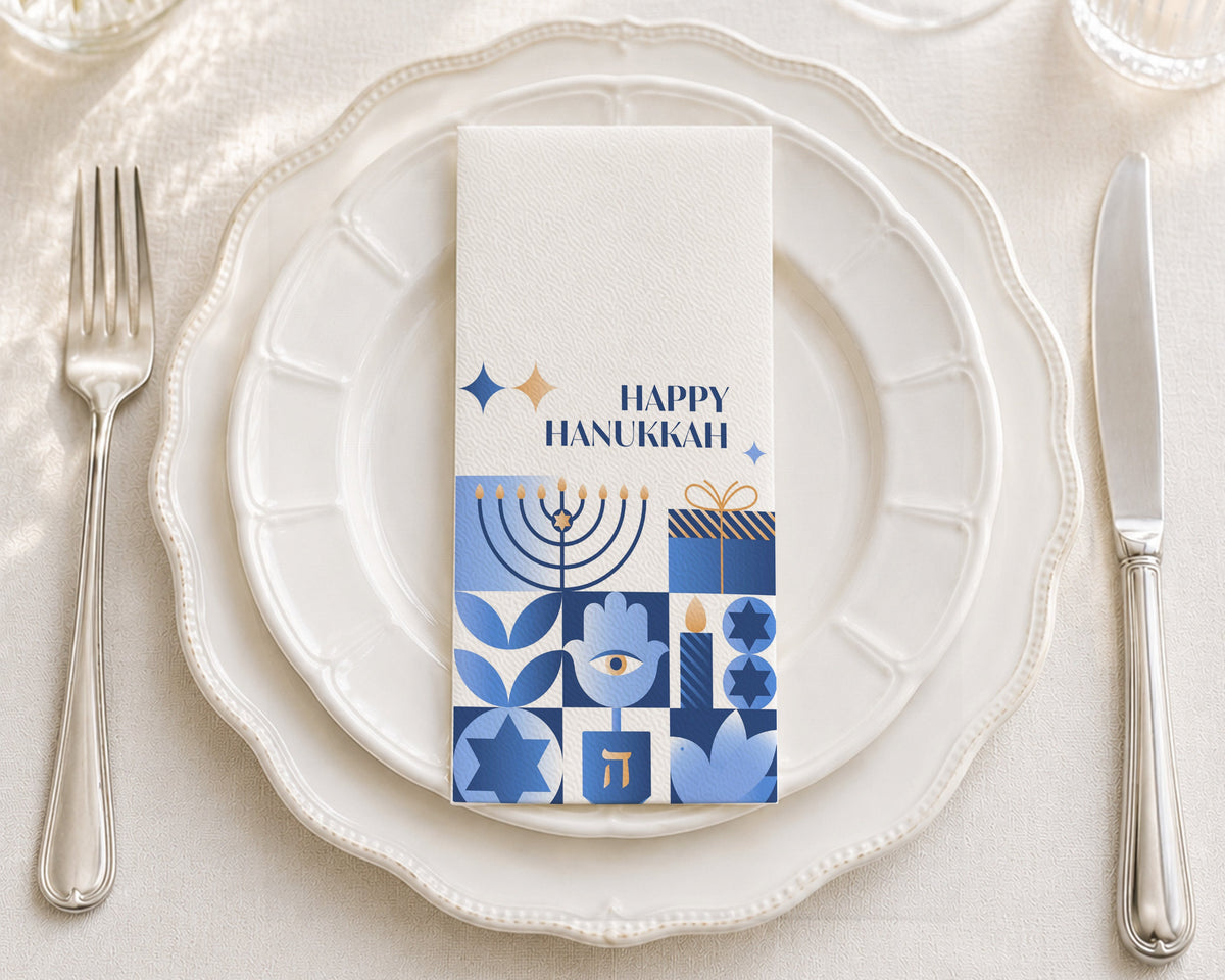 Happy Hanukkah Festive - Printed Guest Towel