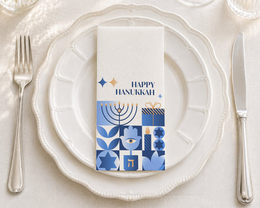 Happy Hanukkah Festive - Printed Guest Towel