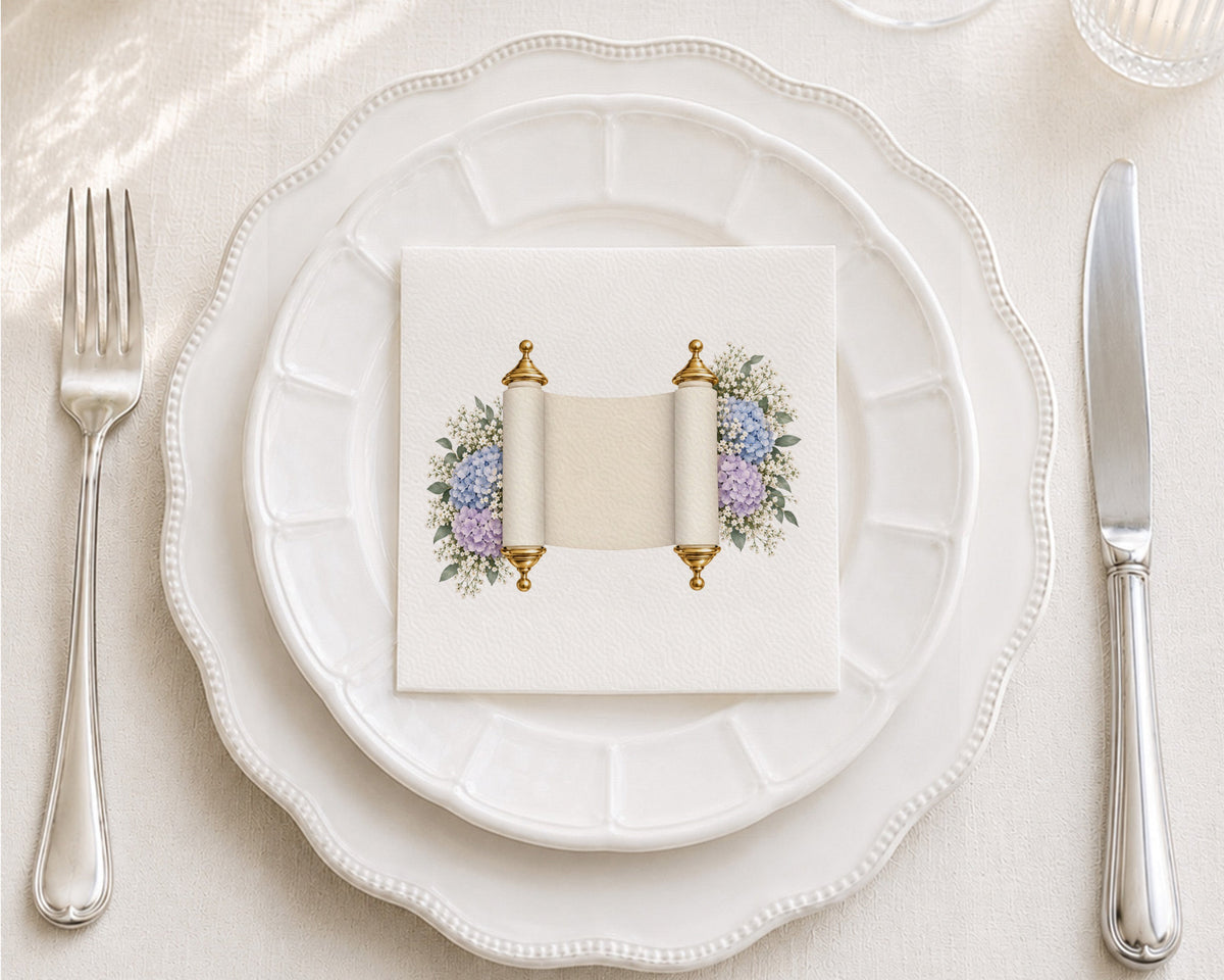 Hydrangeas Torah Cocktail Napkin