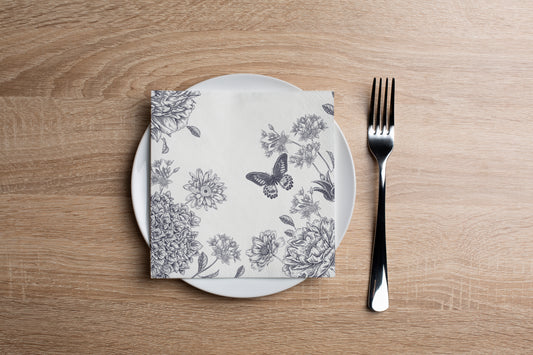 Dragonfly Toile Black Cocktail Napkin