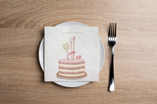 Pink Birthday Cake Cocktail Napkin