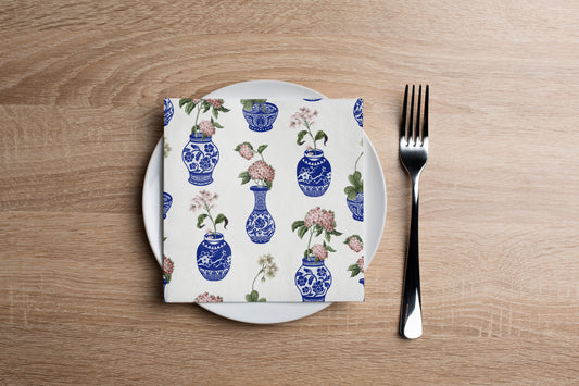 Chinoserie Hydrangeas Cocktail Napkin