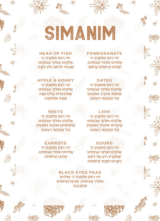 Rosh Hashana Sketch Simanim Cards