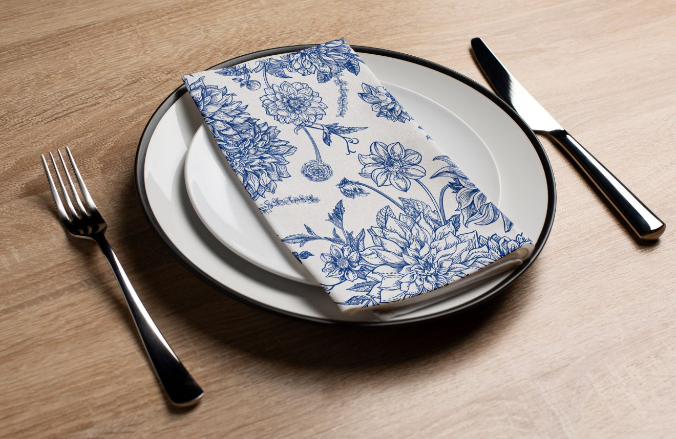 Blue Chrysanthemums - Printed Guest Towel