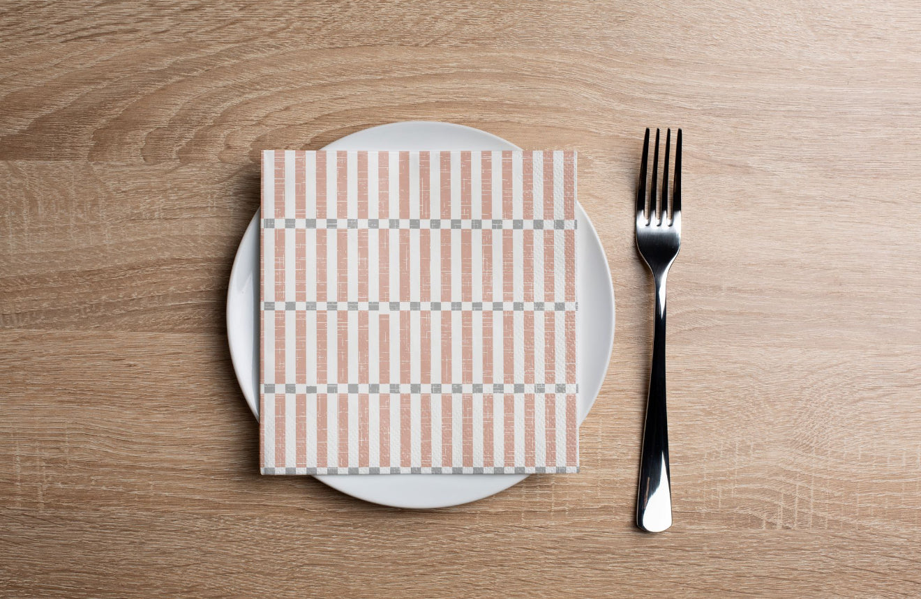 Neutral Checker Stripes Cocktail Napkin