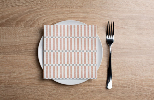 Neutral Checker Stripes Cocktail Napkin