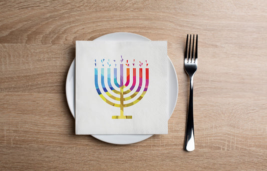Vibrant Menorah Cocktail Napkin