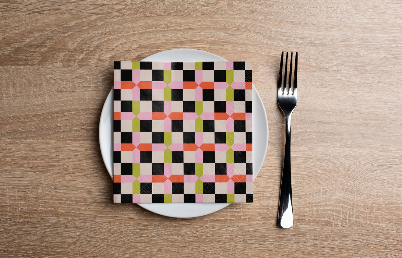 Retro Check Cocktail Napkin