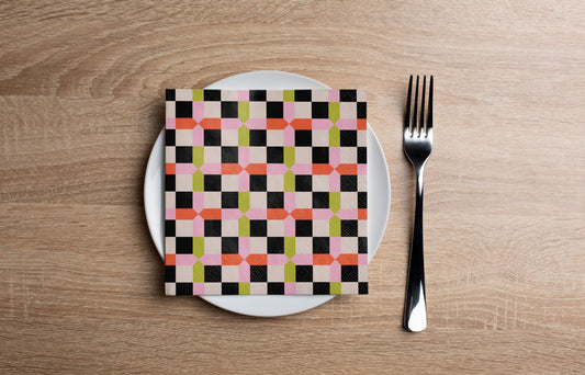Retro Check Cocktail Napkin