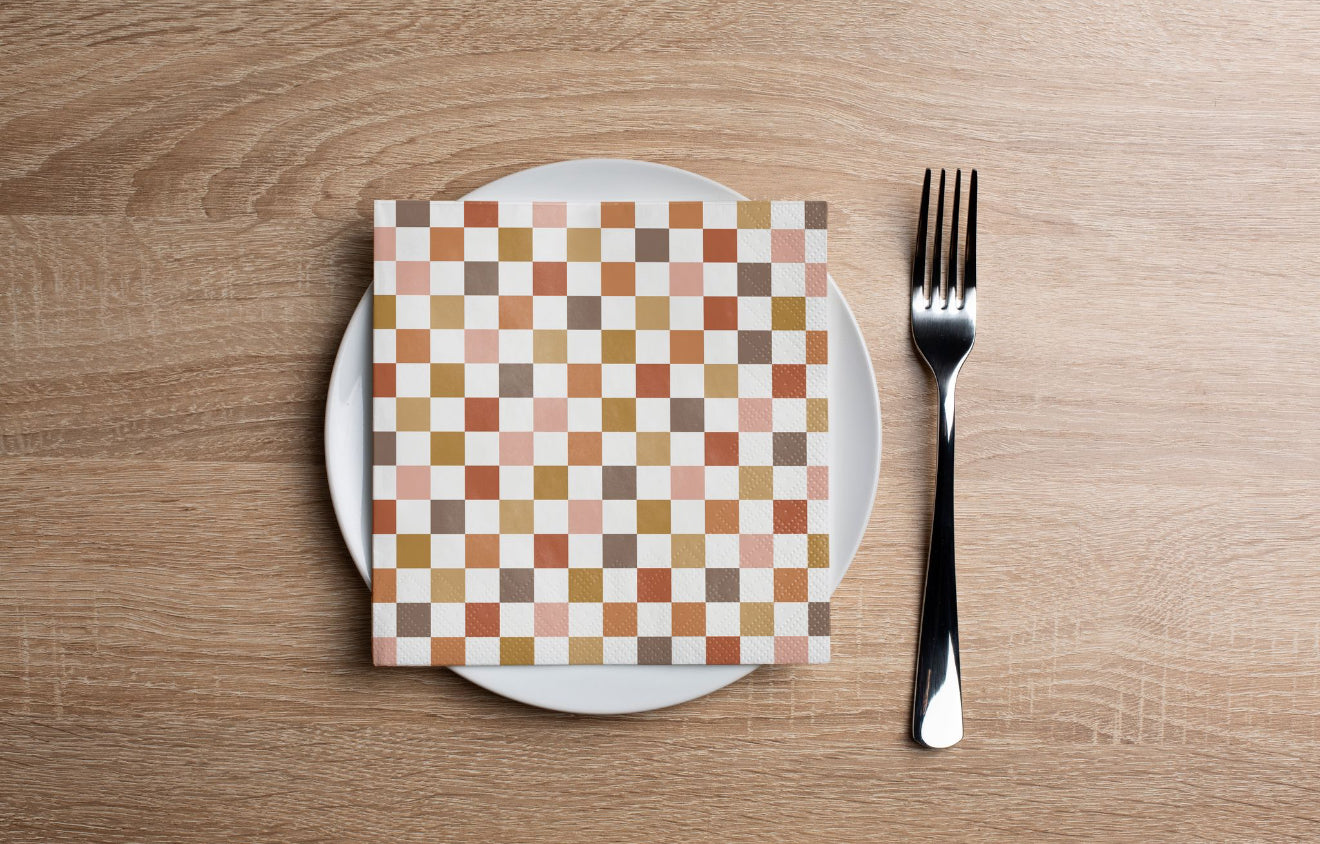 Fall Checkerboard Cocktail Napkin