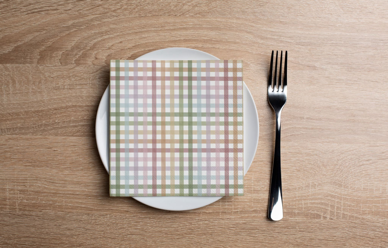 Autumn Multicolor Gingham Cocktail Napkin