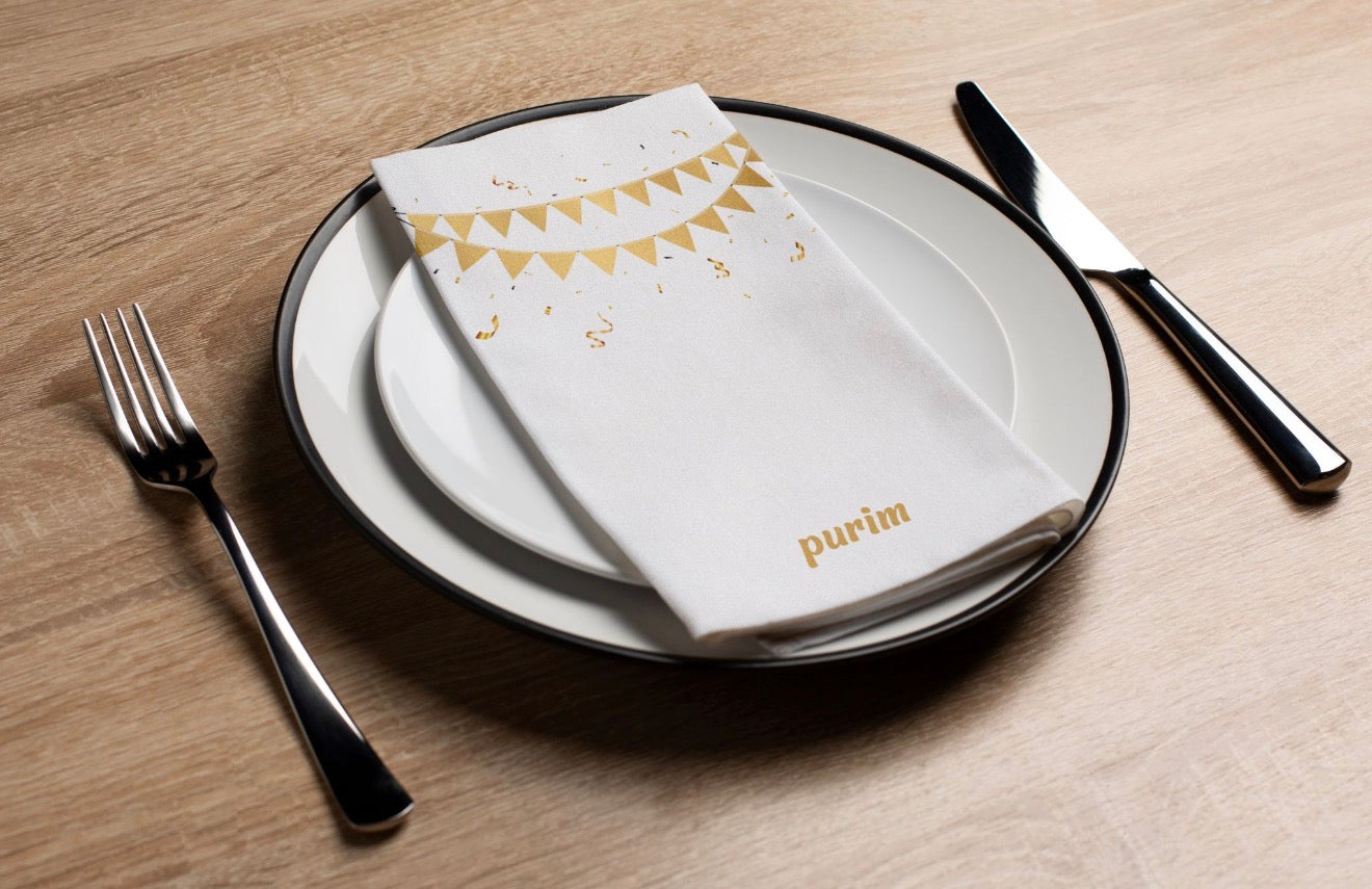 Gold Purim Banner - Printed Guest Towel