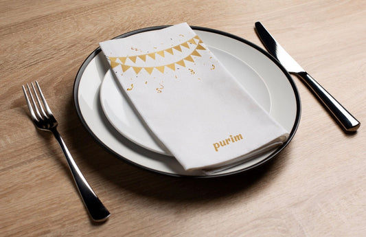 Gold Purim Banner - Printed Guest Towel