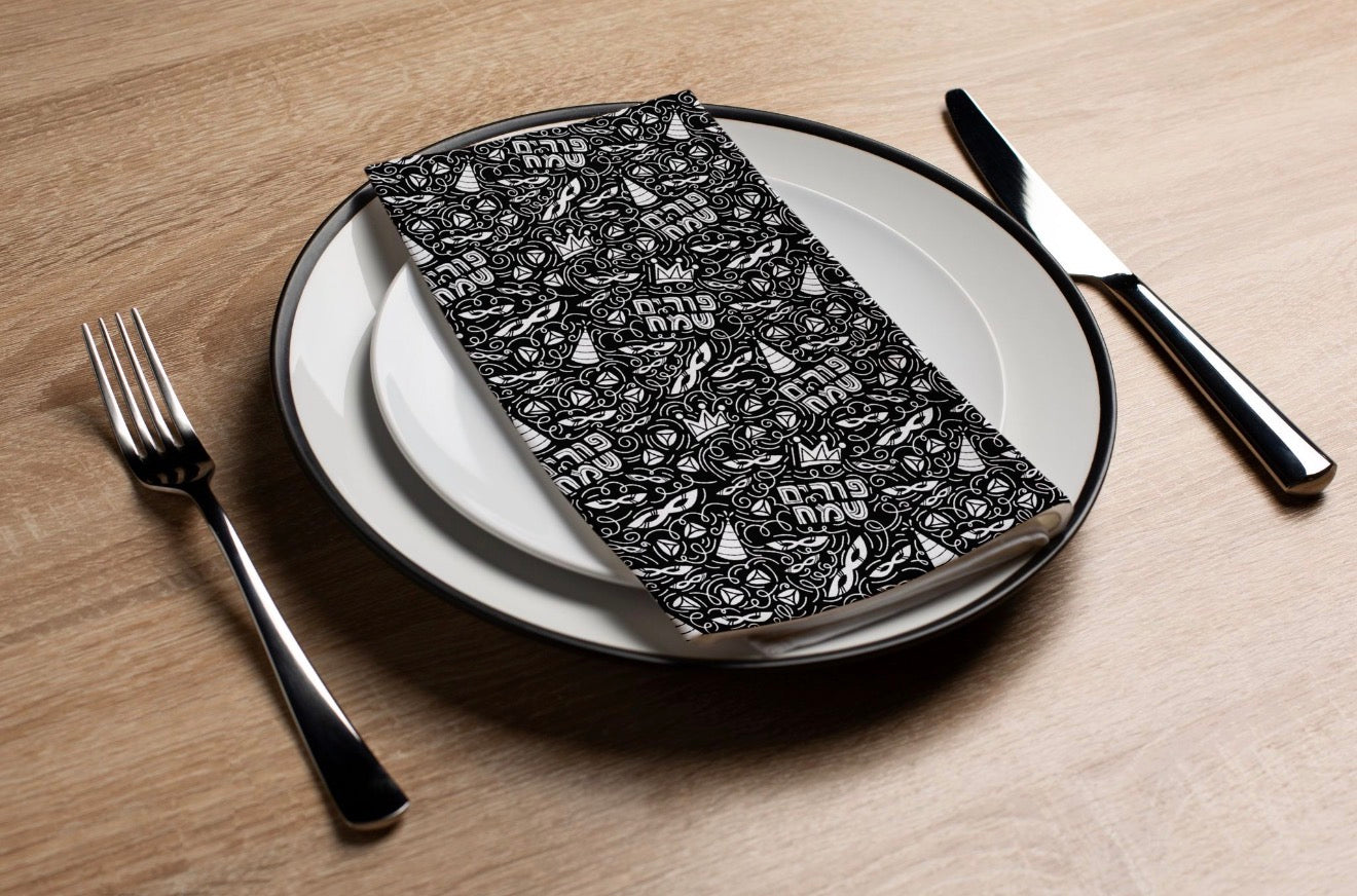 Purim Carnival Black - Printed Guest Towel