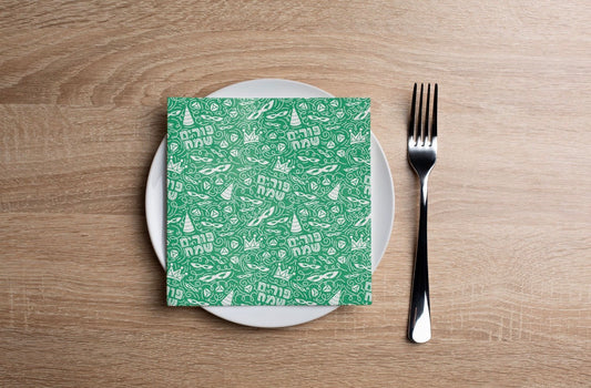 Purim Carnival Green Cocktail Napkin