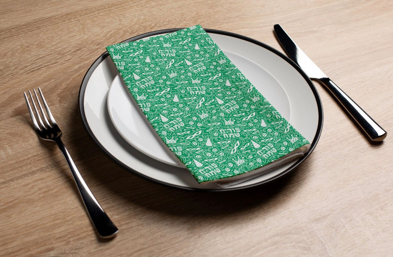 Purim Carnival Green - Printed Guest Towel