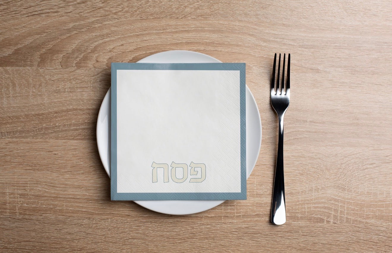 Dusty Blue Pesach Floral Cocktail Napkin