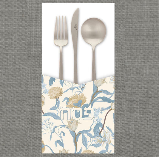 Dusty Blue Pesach Floral Cutlery Pouch