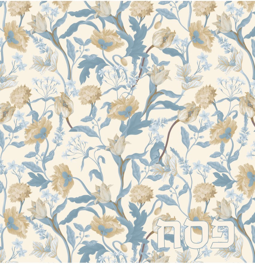 Dusty Blue Pesach Floral - Charger - (SQUARE)