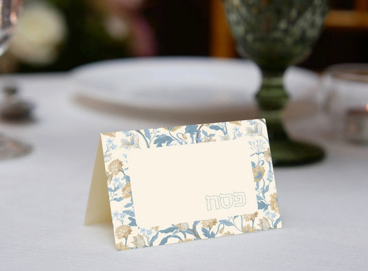 Dusty Blue Pesach Floral Place Cards