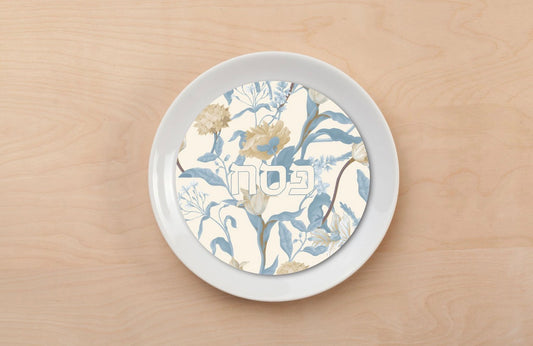 Dusty Blue Pesach Floral Plate Accent