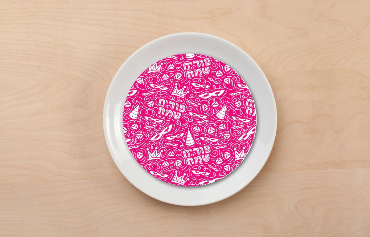 Purim Carnival Pink Plate Accent