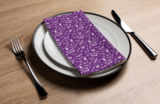 Purim Carnival Purple - Printed Guest Towel