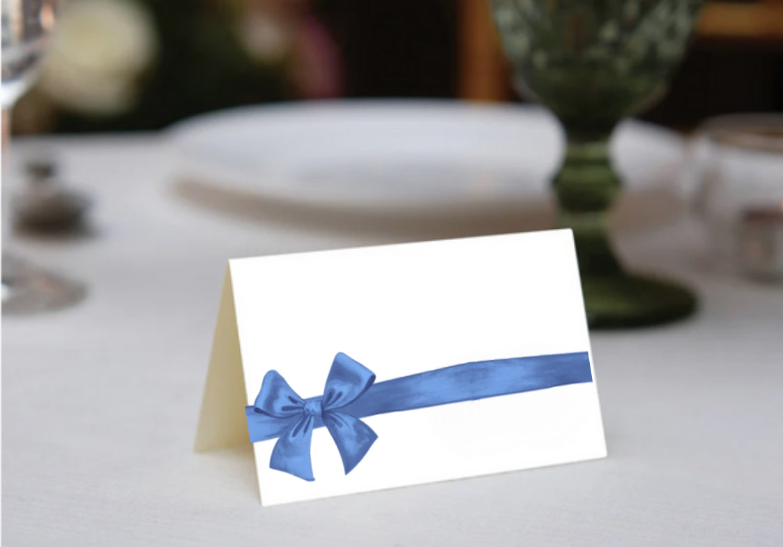 Blue Gift Bow Place Cards