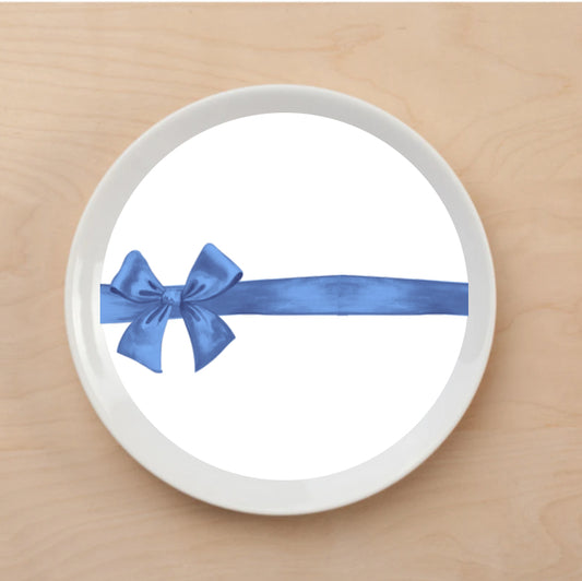 Blue Gift Bow Plate Accent