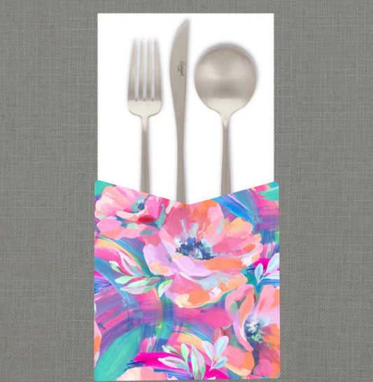 Neon Brushstroke Flowers Cutlery Pouch