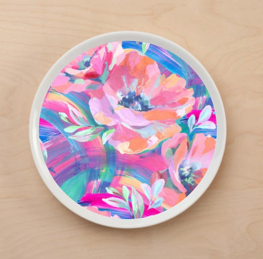 Neon Brushstroke Flowers Plate Accent