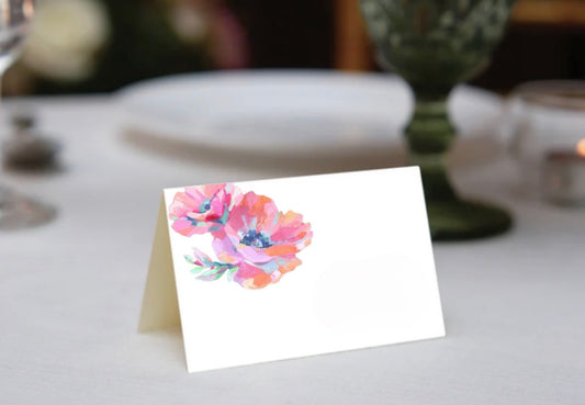 Neon Brushstroke Flowers Place Cards